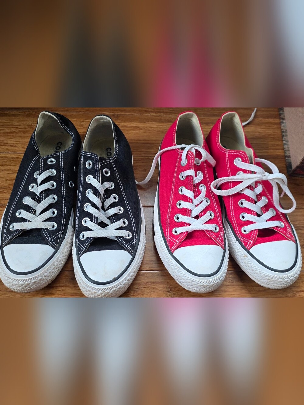 2 Pairs Converse Chuck Taylor Low Top Sneakers Women’s 6.5 Black & Red